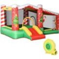 Outsunny - Weihnachten Aufblasbare Hüpfburg Trampolin kleine Rutsche Ballgrube für 3 Kinder Springburg mit Gebläse für 3-8 Jahre Oxford-Gewebe