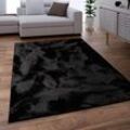 Paco Home Teppich Wohnzimmer Kunstfell Shaggy Hochflor Waschbar In Waschmaschine Soft Uni Schwarz Ø 100 cm Rund