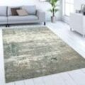 Teppich Wohnzimmer Kurzflor Vintage Abstraktes Muster Beton-Optik Grau Creme 80x150 cm - Paco Home