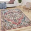 Teppich Wohnzimmer Kurzflor Vintage Pastell Mit Orient Muster Modern Rot Gelb 60x100 cm - Paco Home