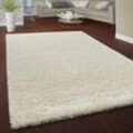 Hochflor Shaggy Teppich Kuschelig Weicher Langflor Moderne Uni Farben In Creme 120x170 cm - Paco Home