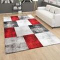 Paco Home - Teppich Wohnzimmer Kurzflor 3D Effekt Modernes Rauten Karo Muster Grau Rot Weiß 80x300 cm