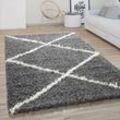 Paco Home - Hochflor Teppich Wohnzimmer Shaggy Skandinavisches Rauten Muster, Modern Dunkel Grau 120x170 cm