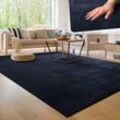 Teppich Wohnzimmer Kurzflor Waschbar Weich Modernes Einfarbiges Muster 240x340 cm, Navy-Blau - Paco Home