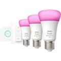 PHILIPS Hue White & Col. Amb. E27 inkl. DimmerSwitch 3x1100 3er Starter Set Mehrfarbig