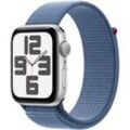 APPLE Watch SE (2023) GPS 44 mm Smartwatch Aluminium Textil Carbon Neutral, 130-200 mm, Silber/Winterblau