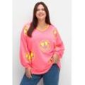 Sweatshirt mit Smileyprint und Glitzersteinen, pink, Gr.42