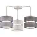 Deckenleuchte Lampe Esszimmerleuchte 3 flammig Stoffschirm Schlafzimmerlampe, Metall Stoff grau weiß, 3x E27 Fassungen, LxBxH 56x56x35 cm