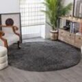 SURYA Teppich Rund Hochflor Wohnzimmer Soft Weich Shaggy Einfarbig Dunkelgrau Ø 200 cm