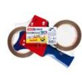 tesa Klebeband tesapack Handabroller inkl. 2 Rollen Paketband - für Packband bis 50mm (Packung, 1-St., Packband Abroller inkl. 2 Rollen Paketband) Packbandabroller für leichtes & sicheres Verpacken - blau / rot, blau|braun|rot