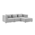 Juskys modulares Sofa Domas L - Couch Wohnzimmer - 3 Sitzer - Ottomane & Kissen - Stoff Hellgrau