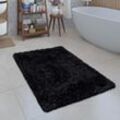 Paco Home - Moderne Badematte Badezimmer Teppich Shaggy Kuschelig Weich Einfarbig Schwarz 40x55 cm