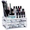 Make-Up Organizer mit 2 Schubladen, Kosmetik-Aufbewahrung für Schminke, Lippenstifthalter Acryl, transparent - Relaxdays