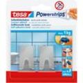 Tesa - Powerstrips Haken Small Metall eckig - Selbstklebender Wandhaken für Glas, Kacheln, Holz, Kunststoff und andere Untergründe - Metall