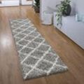 Hochflor Teppich Läufer Flur Schlafzimmer Shaggy Modern Skandi Rautenmuster 60x100 cm, Grau - Paco Home