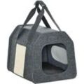 Hundebox Hundetasche Hundetragetasche Katzentransportbox mit Meshfenster, Kratzbrett, Kissen, Transporttasche Transportbox für Katzen bis 5 kg, Grau,