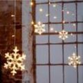 Led Schneeflocken Lichtervorhang mit Timer Batterie betrieben - 210 cm - Lichterkette mit 60 led in warm weiß - Schnee Flocke Weihnachtsdeko