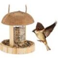 Relaxdays Vogelfutterspender Holz, zum Aufhängen, Vogelhaus für Balkon & Garten, handgefertigt, HxD: 17 x 14,5 cm, natur