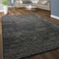 Paco Home Hochflor Teppich Wohnzimmer Shaggy Langflor Weich Einfarbiges Muster Dunkel-Grau 60x115 cm