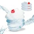 Faltkanister 4er Set, 5 Liter, faltbare Wasserkanister mit Hahn, BPA-frei, Plastikkanister, transparent/rot - Relaxdays