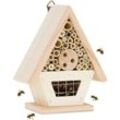 Insektenhotel Holz, Garten & Balkon, Nisthilfe für Insekten, zum Aufhängen, hbt: 19x15x8cm, Bienenhotel, natur - Relaxdays