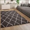 Teppich Grau Wohnzimmer Weich Kuschelig Rauten Muster Shaggy Flokati Hochflor 60x90 cm - Paco Home