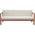 Gartensofa 3-Sitzer Massivholz und beigefarbene Kissen L190 cm AKIS