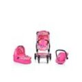 Moni Kombi-Puppenwagen Venera 3 in 1 Babywanne, Sportsitz, Babyschale, Tasche rosa