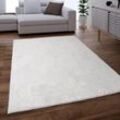 Teppich Wohnzimmer Kunstfell Shaggy Hochflor Waschbar In Waschmaschine Soft Uni Weiß ø 100 cm Rund - Paco Home