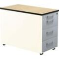 mauser Schubladencontainer auf Rollen, HxT 573 x 800 mm, 3 Schubladen, reinweiß / alusilber / Ahorn