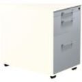 mauser Schubladencontainer auf Rollen, HxT 570 x 600 mm, 1 Materialschub, 1 Hängeregistratur, reinweiß / alusilber / reinweiß
