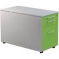 mauser Schubladencontainer auf Rollen, HxT 520 x 800 mm, 1 Materialschub, 1 Hängeregistratur, alusilber / gelbgrün / alusilber