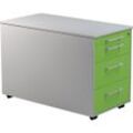 mauser Schubladencontainer auf Rollen, HxT 520 x 800 mm, 3 Materialschübe, alusilber / gelbgrün / alusilber