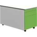 mauser Schubladencontainer mit Rollen, HxT 529 x 800 mm, 1 Materialschub, 1 Hängeregistratur, weißaluminium / gelbgrün / weiß