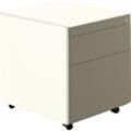 mauser Schubladencontainer mit Rollen, HxT 570 x 600 mm, 1 Materialschub, 1 Hängeregistratur, reinweiß / beigegrau / reinweiß