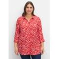 Bluse mit Herz-Alloverprint und 3/4-Ärmeln, rot gemustert, Gr.42