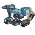 Makita Akku-Schlagbohrschrauber 18V / 3,0 Ah, 2 Akkus + Ladegerät + Bit-Set 31-teilig im MAKPAC - DHP482FJX4