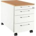 Schäfer Shop Select Rollcontainer 1233, 3 Schübe & 1 Utensilienauszug, Griff eckig, weiß/Buche-Dekor