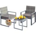 CASARIA® Gartenmöbel Polyrattan Set Wetterfest 2 Stühle Tisch Auflagen 160kg Belastbarkeit Verstellbar Terrasse Balkon Möbel Lounge Grau