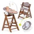 Hauck Hochstuhl Alpha Plus Walnut Newborn Set Deluxe (Set, 4 St), Holz Babystuhl ab Geburt inkl. Aufsatz für Neugeborene & Sitzauflage, braun