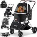 LOVPET® Hundewagen 3in1 Hundebuggy Hundebox Transporttasche 360° Große Räder Faltbar klappbar Haustiere Buggy mit Netzfenstern & Regenschutzabdeckung Jogger Katzenbuggy für kleine Hunde Katzen