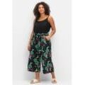 Sommerhose mit tropischem Print, in Culotte-Form, schwarz gemustert, Gr.52