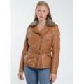 Bikerjacke MUSTANG "31021540", Damen, Gr. L, braun (cognac), Obermaterial: 100% Lammleder / Innenfutter: 100% Baumwolle / Ärmelfutter: 100% Polyester / Wattierung: 100% Polyester, Jacken