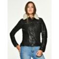 Lederjacke MUSTANG "Jenny RF" Gr. S, schwarz, Damen, Obermaterial: 100% Lammleder / Futter: 100% Baumwolle / Kragen: 100% Echtes Lammfell, Jacken