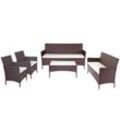 3-2-1-1 Poly-Rattan Garten-Garnitur Hamar, Lounge-Set Sitzgruppe Sofa ~ braun-meliert, Kissen creme