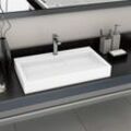Bonnevie - Waschbecken Aufsatzwaschbecken - Waschtisch 80 x 46 x 11 cm Mineralguss/Marmorguss Weiß BV354128