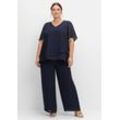 Georgette-Overall im Lagenlook, mit weitem Bein, marine, Gr.58