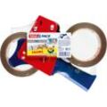 Tesa - pack Extra Strong und Handabroller im Set mit 2 besonders reißfesten PVC-Klebebändern - Braun - 66 m x 50 mm - rot / blau, braun