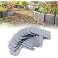 10Pcs Rasenkante Kunstoff 2.5m Beeteinfassung Steinoptik Palisade Beetumrandung Maehkante Gartenzaun fuer Garten Border Blumenbeet, LxH 25x23cm, Grau