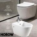 Horow - Toilette und Bidet Set Hänge Spülrandloses wc + Wand Bidet SoftClose Sitz